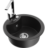 Mexen Diego 1-bowl granite kitchen sink with Rita tap, black/silver metallic - 6512-73-670300-00