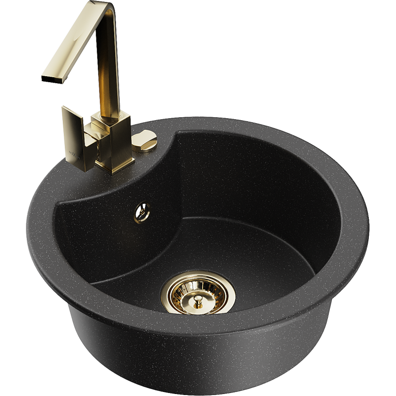 Mexen Diego granitdiskbänk med en skål och köksblandare Rita, svart/silver metallic - 6512-73-670300-50