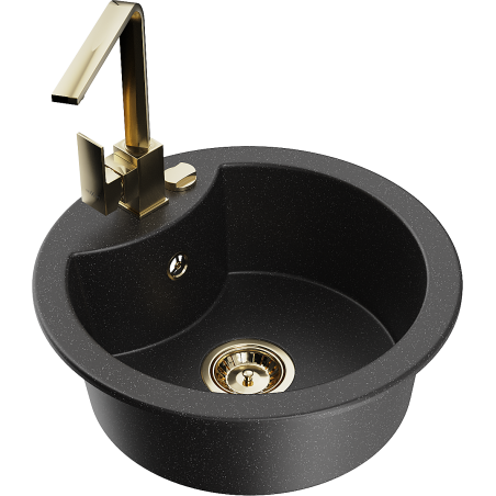 Mexen Diego Granitspüle 1-beckig mit Küchenarmatur Rita, schwarz/silber metallic - 6512-73-670300-50