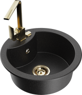 Mexen Diego granite kitchen sink 1-bowl with Rita kitchen tap, black/silver metallic - 6512-73-670300-50