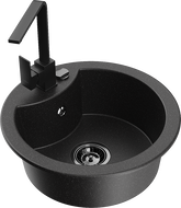 Mexen Diego lavello in granito a 1 vasca con rubinetto cucina Rita, nero/argento metallizzato - 6512-73-670300-70-B