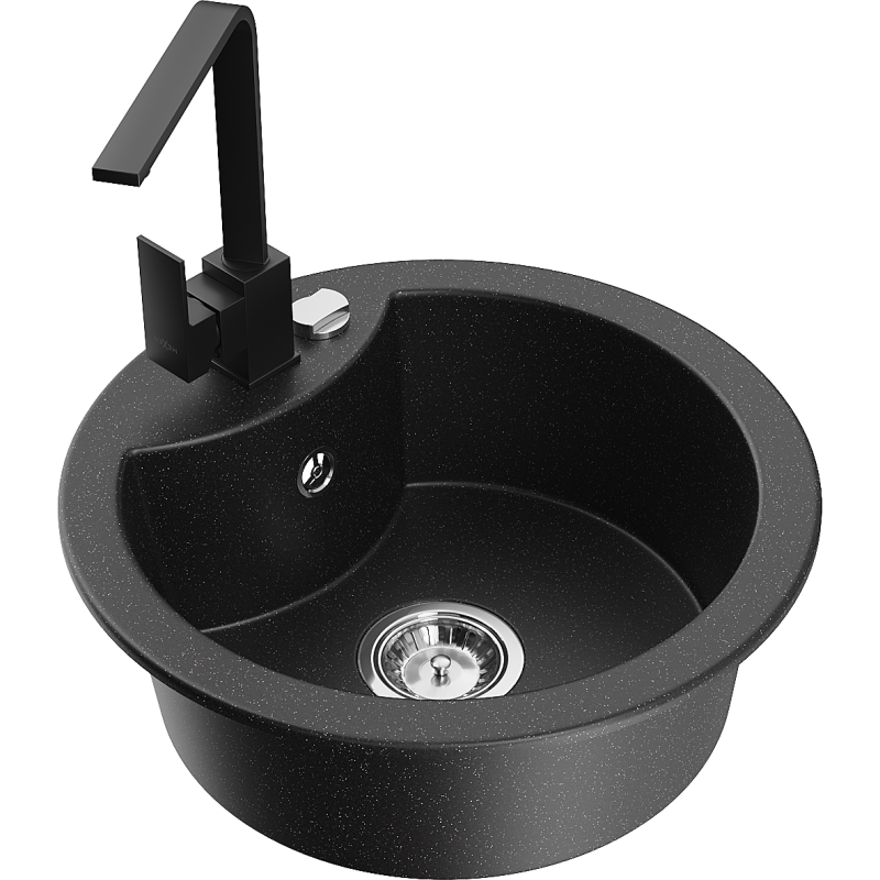 Mexen Diego granitdiskho 1-facks med köksblandare Rita, svart/silver metallic - 6512-73-670300-70