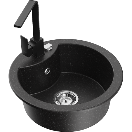 Mexen Diego fregadero de granito de 1 compartimento con grifo de cocina Rita, negro/plata metálico - 6512-73-670300-70