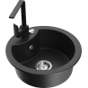 Mexen Diego granite sink 1-bowl with Rita kitchen tap, black/silver metallic - 6512-73-670300-70