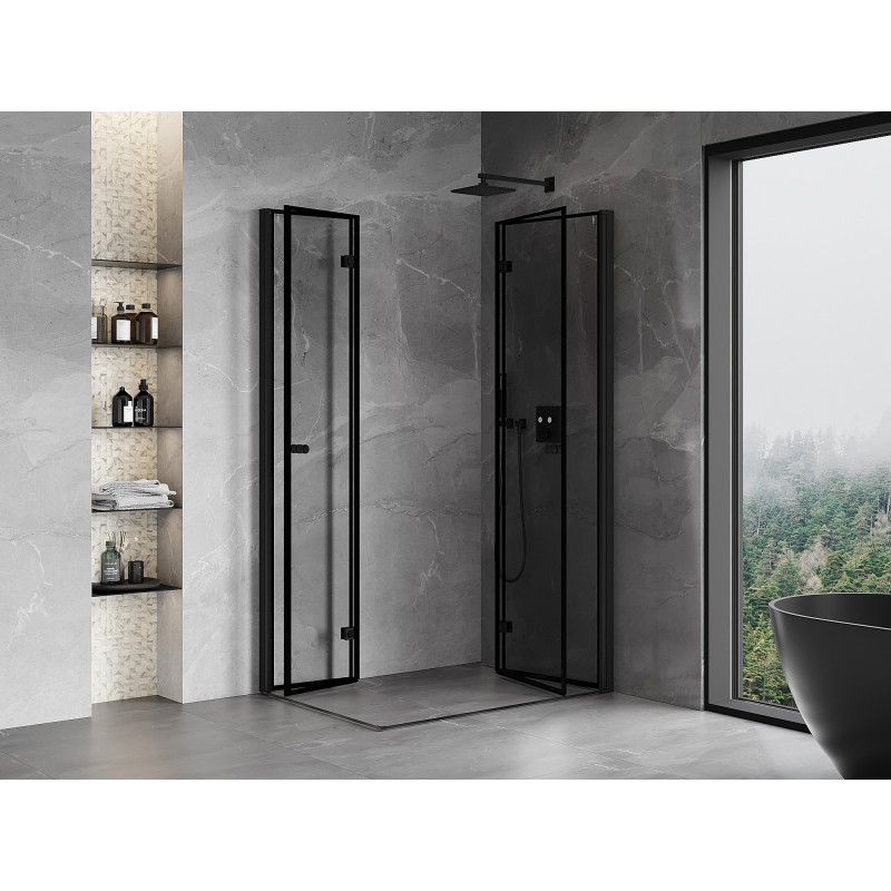 Mexen Mist-F Duo preklopna tuš kabina desna 95 x 110 cm, crni okvir, crna - 8A6-095L-110P-70-70