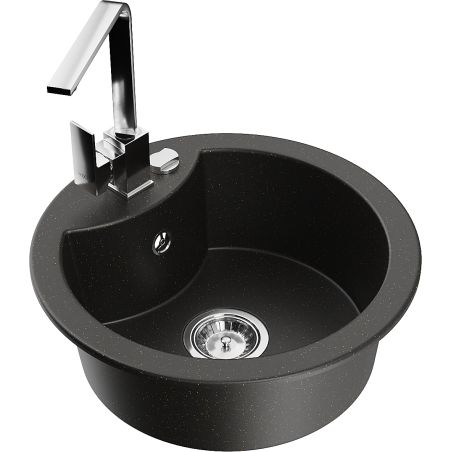 Mexen Diego lavello in granito a 1 vasca con rubinetto da cucina Rita, nero/oro metallizzato - 6512-75-670300-00