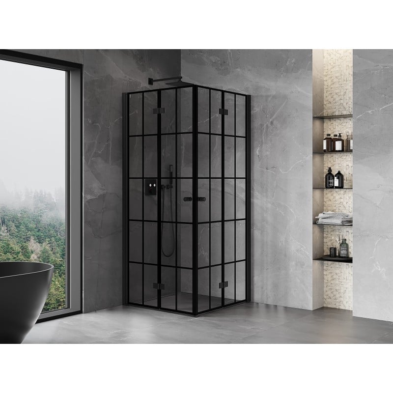 Mexen Mist-F Duo kabina prysznicowa składana 100 x 100 cm, czarna kratka, czarna - 8A6-100L-100P-70-77