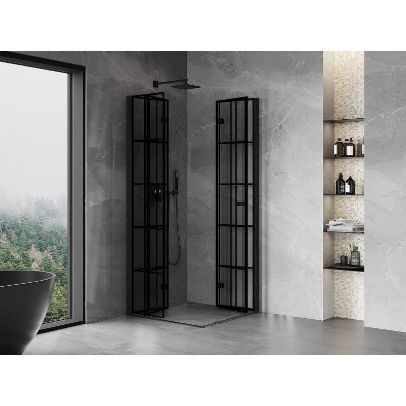 Mexen Mist-F Duo cabina de ducha plegable 100 x 100 cm, cuadrícula negra, negro - 8A6-100L-100P-70-77