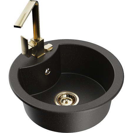 Mexen Diego fregadero de granito de 1 cubeta con grifo de cocina Rita, negro/oro metálico - 6512-75-670300-50