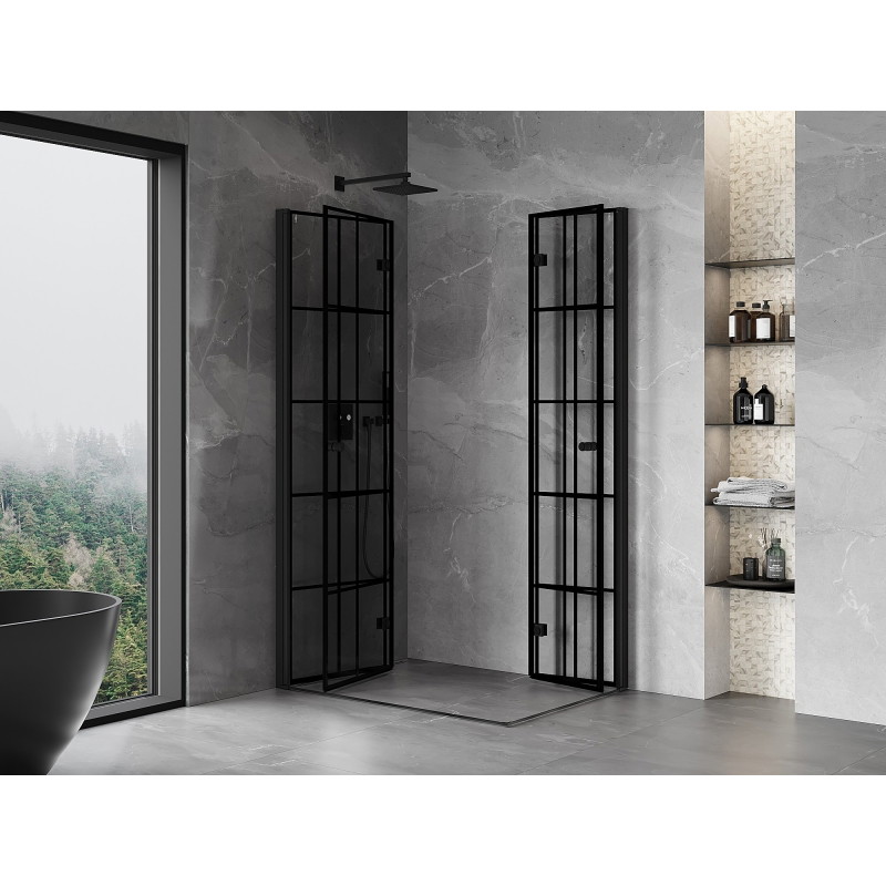 Mexen Mist-F Duo kabina prysznicowa składana lewa 85 x 80 cm, czarna kratka, czarna -  8A6-085L-080P-70-77