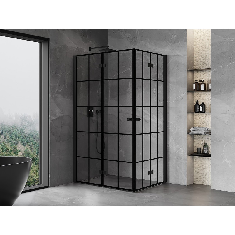 Mexen Mist-F Duo kabina prysznicowa składana lewa 95 x 85 cm, czarna kratka, czarna -  8A6-095L-085P-70-77