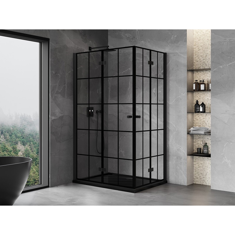 Mexen Mist-F Duo kabina prysznicowa składana lewa 95 x 85 cm, czarna kratka, czarna -  8A6-095L-085P-70-77