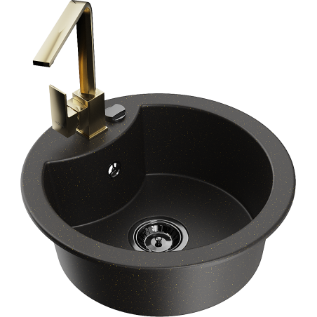 Mexen Diego lavello in granito a 1 vasca con rubinetto da cucina Rita, nero/oro metallizzato - 6512-75-670300-50-B