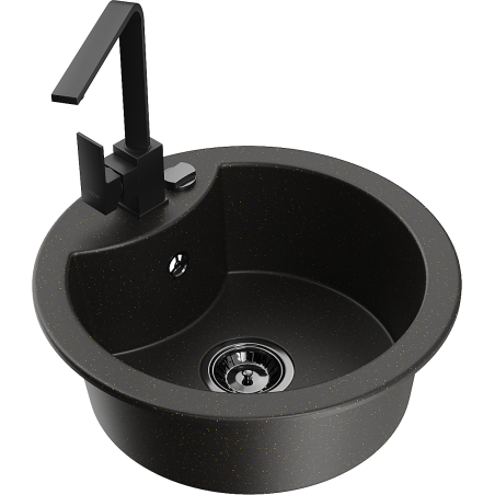 Mexen Diego lavello in granito a 1 vasca con miscelatore da cucina Rita, nero/oro metallizzato - 6512-75-670300-70-B
