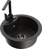 Mexen Diego lavello in granito a 1 vasca con miscelatore da cucina Rita, nero/oro metallizzato - 6512-75-670300-70-B