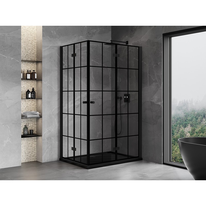 Mexen Mist-F Duo kabina prysznicowa składana prawa 70 x 90 cm, czarna kratka, czarna -  8A6-070L-090P-70-77