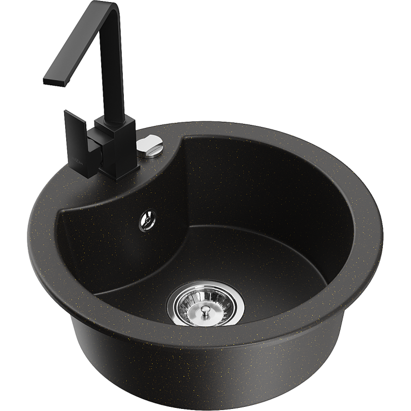 Mexen Diego fregadero de granito de 1 seno con grifo de cocina Rita, negro/dorado metálico - 6512-75-670300-70