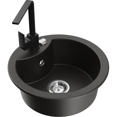 Mexen Diego fregadero de granito de 1 seno con grifo de cocina Rita, negro/dorado metálico - 6512-75-670300-70