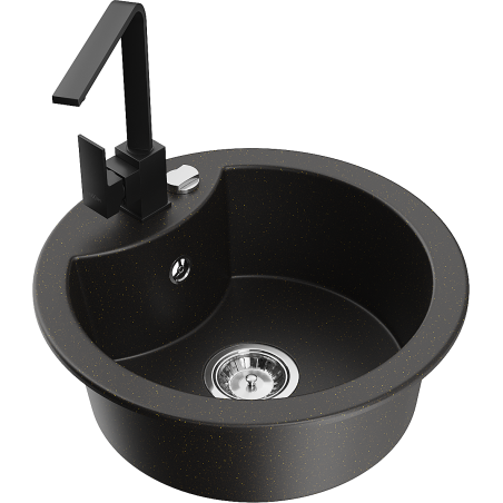 Mexen Diego lavello in granito a 1 vasca con rubinetto da cucina Rita, nero/oro metallizzato - 6512-75-670300-70