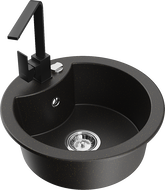 Mexen Diego fregadero de granito de 1 seno con grifo de cocina Rita, negro/dorado metálico - 6512-75-670300-70