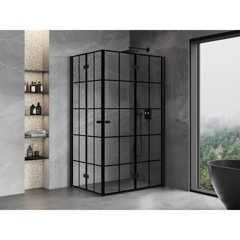 Mexen Mist-F Duo right folding shower cabin 90 x 120 cm, black grid, black -  8A6-090L-120P-70-77
