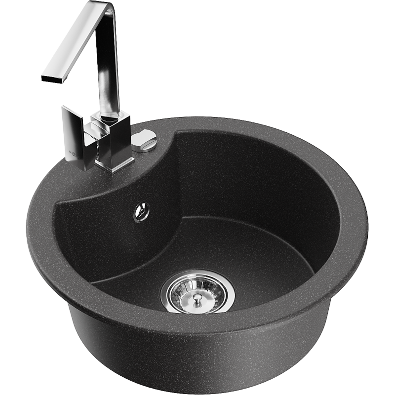 Mexen Diego granite sink 1-bowl with Rita kitchen tap, black speckled - 6512-76-670300-00