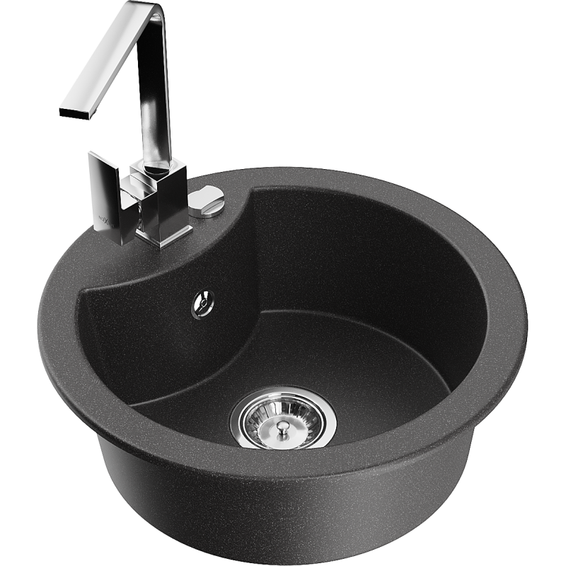 Mexen Diego νεροχύτης γρανίτη 1 θαλάμου με μπαταρία κουζίνας Rita, μαύρος με