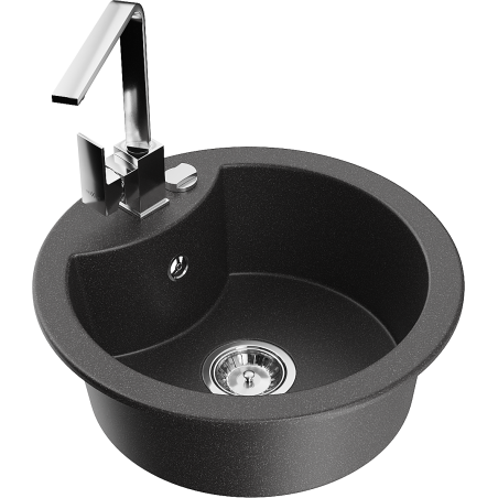 Mexen Diego granitā izlietne ar 1 nodalījumu un virtuves jaucējkrānu Rita, melna punktaina - 6512-76-670300-00