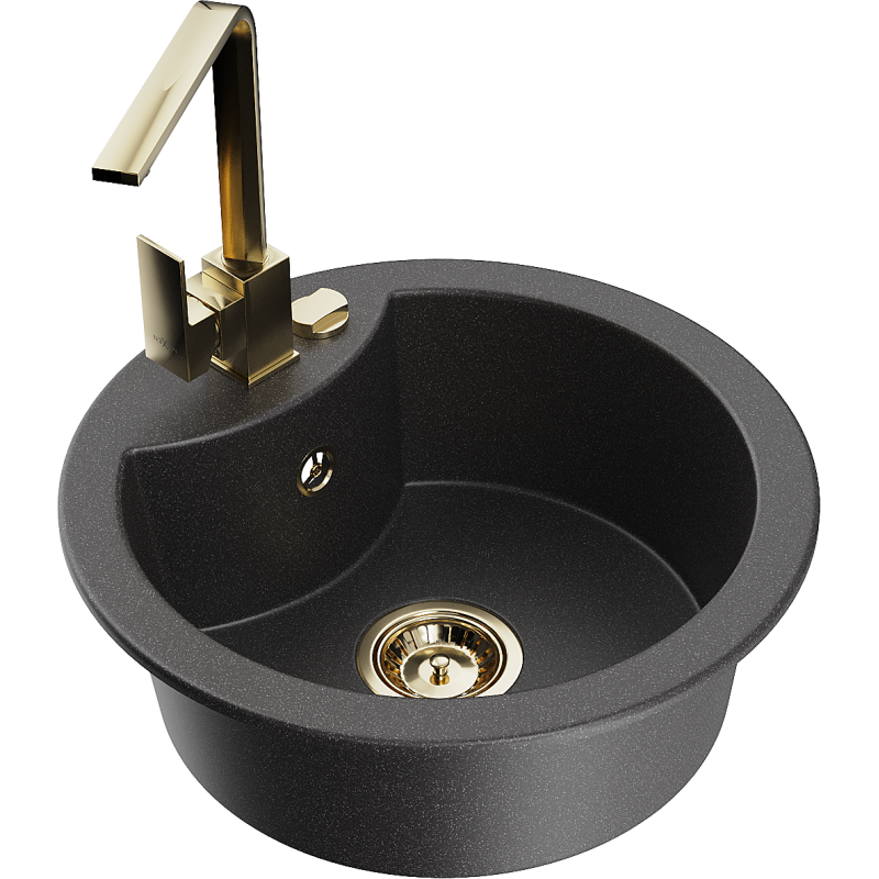 Mexen Diego 1-bowl granite sink with Rita kitchen tap, speckled black - 6512-76-670300-50