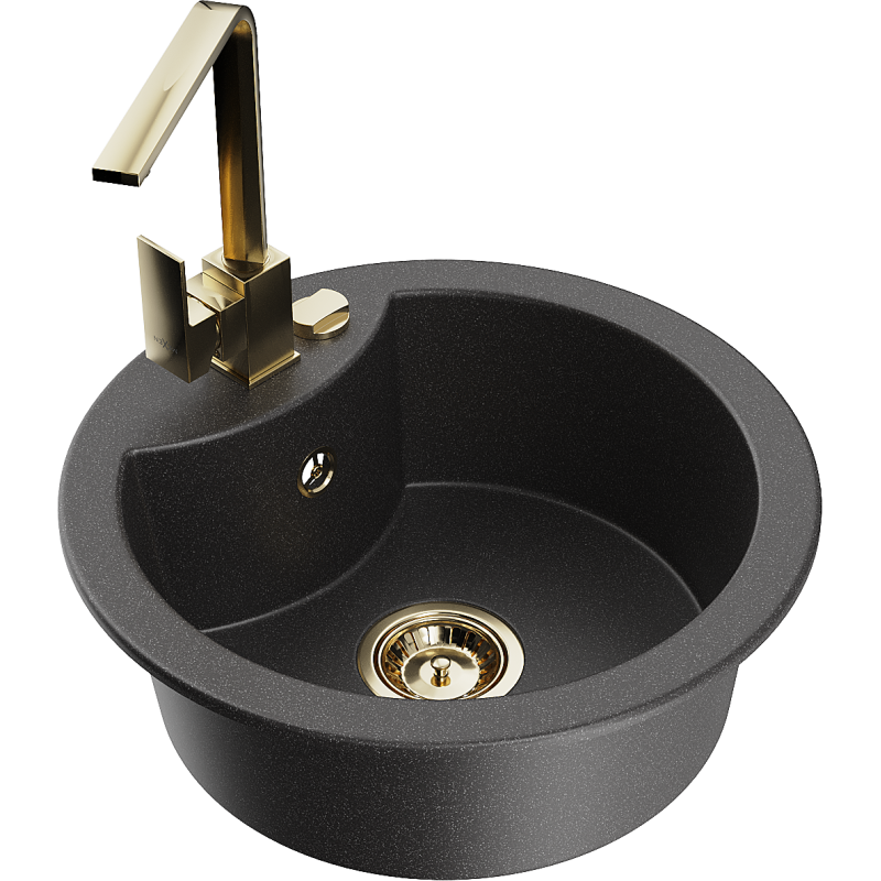 Mexen Diego granitdiskbänk 1-kammar med köksblandare Rita, svart spräcklig - 6512-76-670300-50