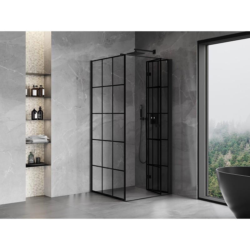 Mexen Mist-F kabina prysznicowa składana prawa 80 x 80 cm, czarna kratka, czarna - 8A6T-080-080-70-77-P