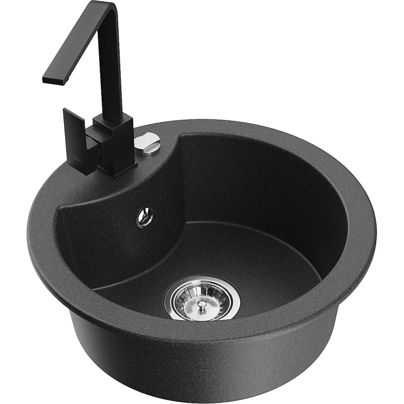 Mexen Diego 1-Bowl Granite Sink with Kitchen Faucet Rita, Black Speckled - 6512-76-670300-70