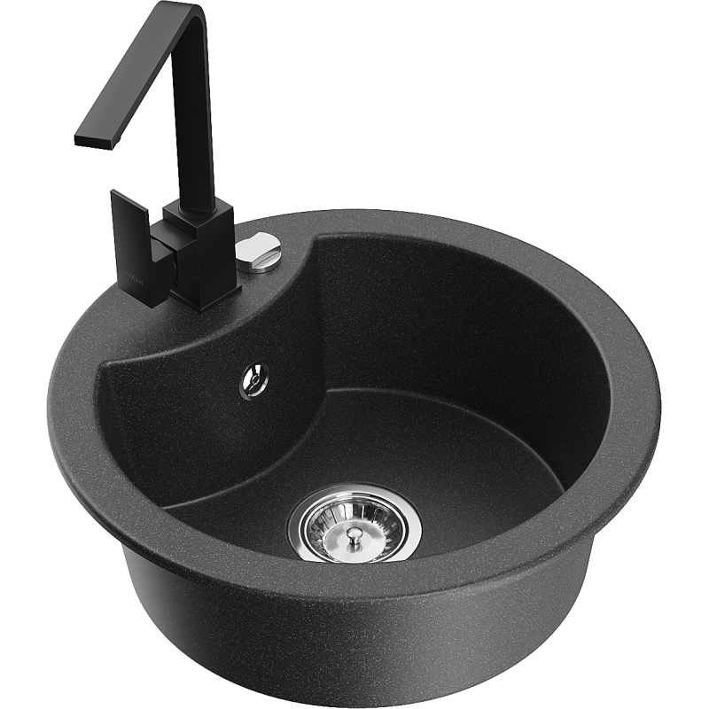 Mexen Diego 1-Bowl Granite Sink with Rita Kitchen Tap, Black Speckled - 6512-76-670300-70