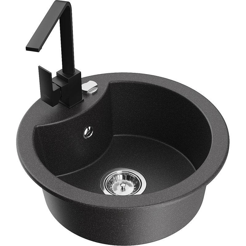 Mexen Diego fregadero de granito de 1 cubeta con grifo de cocina Rita, negro moteado - 6512-76-670300-70