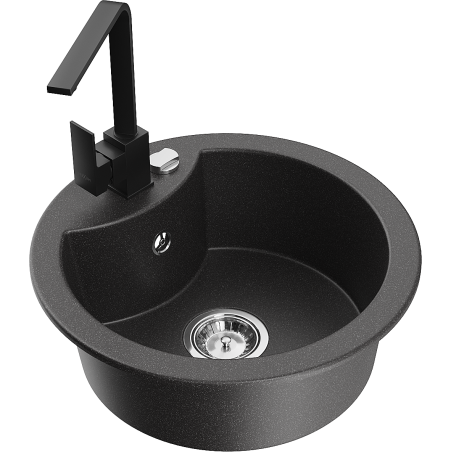 Mexen Diego 1-Bowl Granite Sink with Rita Kitchen Tap, Black Speckled - 6512-76-670300-70