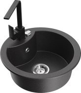 Mexen Diego 1-Bowl Granite Sink with Rita Kitchen Tap, Black Speckled - 6512-76-670300-70