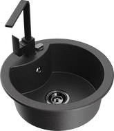 Mexen Diego 1-bowl granite sink with Rita kitchen tap, black speckled - 6512-76-670300-70-B