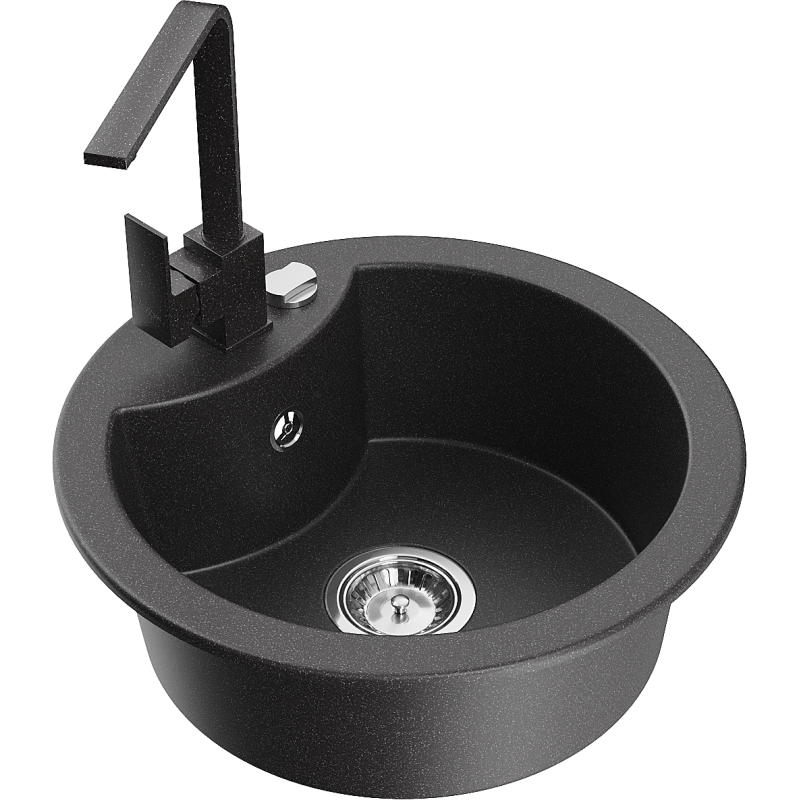 Mexen Diego 1-Bowl Granite Sink with Rita Kitchen Tap, Black Speckled - 6512-76-670300-76