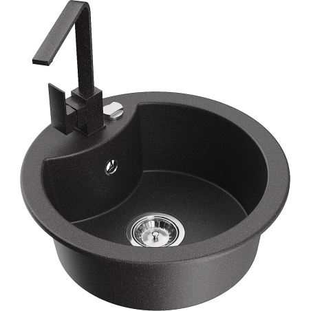 Mexen Diego 1-Bowl Granite Sink with Rita Kitchen Tap, Black Speckled - 6512-76-670300-76