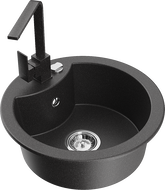 Mexen Diego 1-Bowl Granite Sink with Rita Kitchen Tap, Black Speckled - 6512-76-670300-76