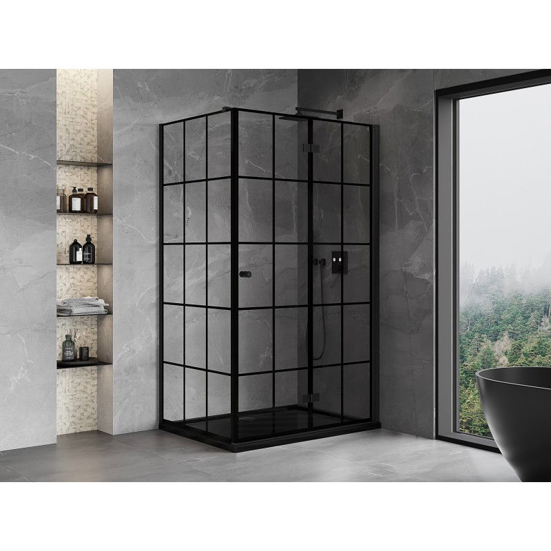 Mexen Mist-F cabina doccia pieghevole destra 85 x 110 cm, griglia nera, nero - 8A6T-085-110-70-77-P