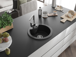 Mexen Diego 1-bowl granite sink with Rita kitchen tap, black - 6512-77-670300-00