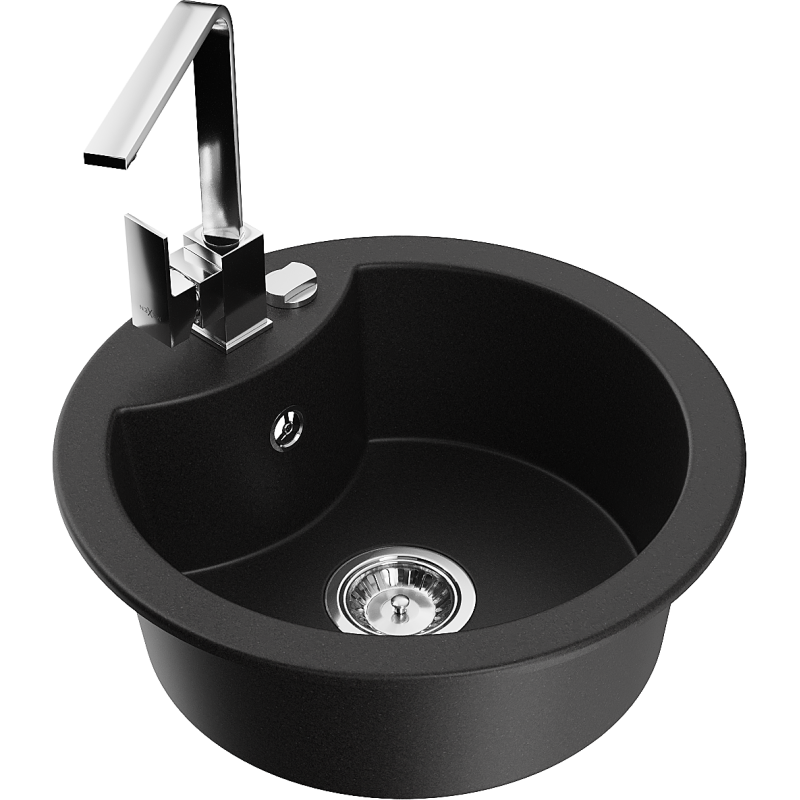 Mexen Diego 1-bowl granite sink with Rita kitchen tap, black - 6512-77-670300-00
