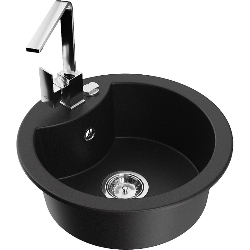 Mexen Diego granieten spoelbak 1-komor met keukenkraan Rita, zwart - 6512-77-670300-00