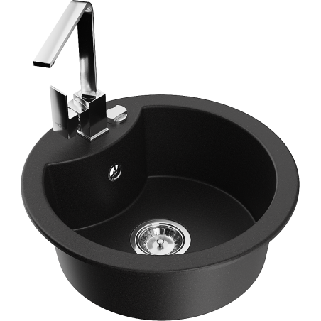 Mexen Diego 1-bowl granite sink with Rita kitchen tap, black - 6512-77-670300-00