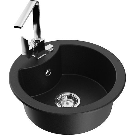 Mexen Diego granieten spoelbak 1-komor met keukenkraan Rita, zwart - 6512-77-670300-00