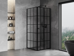 Mexen Mist-F sklopiva tuš kabina desna 120 x 120 cm, crna rešetka, crna - 8A6T-120-120-70-77-P