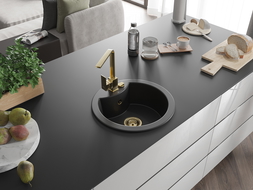Mexen Diego 1-bowl granite sink with Rita kitchen tap, black - 6512-77-670300-50