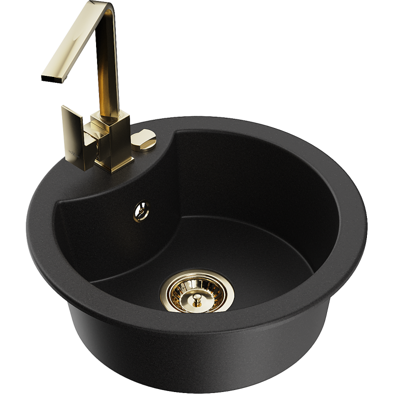 Mexen Diego 1-bowl granite sink with Rita kitchen tap, black - 6512-77-670300-50