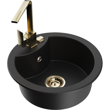 Mexen Diego 1-bowl granite sink with Rita kitchen tap, black - 6512-77-670300-50